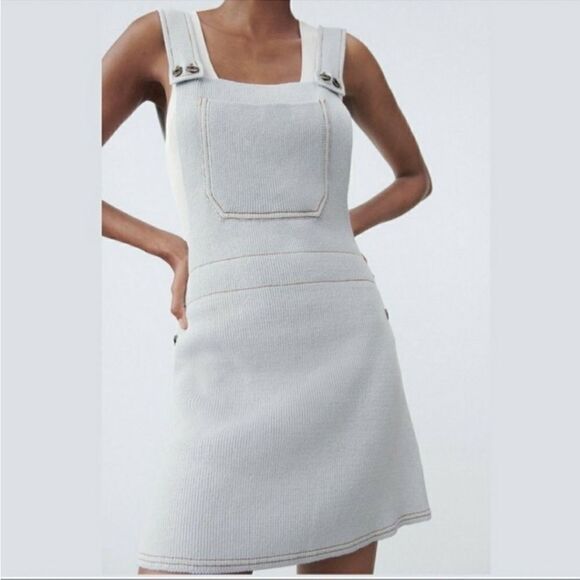 Zara Dresses & Skirts - Zara Size Small Light Wash Sweater Knit Overall Jumper Mini Dress